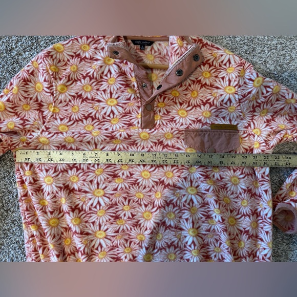Simply Southern Peach Pink Daisy Floral Fleece Quarter Snap Pullover Size large - Picture 7 of 8